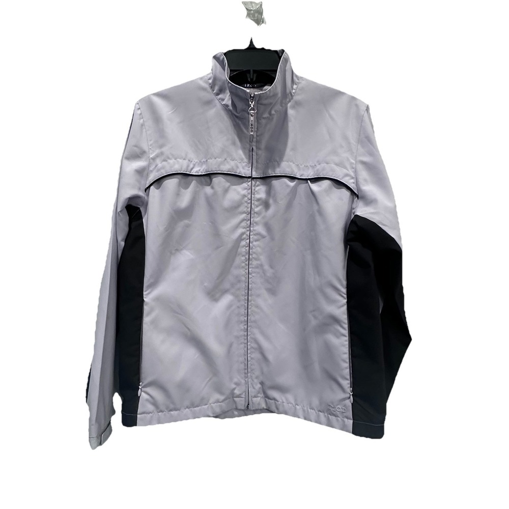 IZOD Ladies Medium Full‎ Zip Windbreaker Jacket Lilac And Navy Zip Pockets Golf